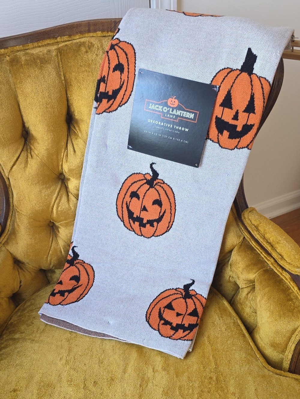 NWT Halloween Knit Throw Blanket 50X60 IN 100% Cotton Jack-O-Lantern Pumpkins 🎃